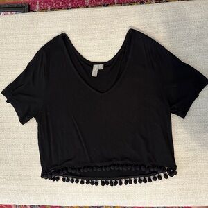 ASOS Black Pom Pom Edge Crop Top